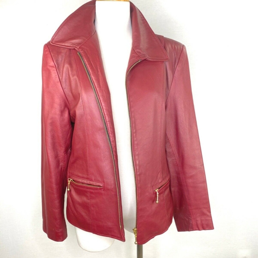 La Pelle Karpeta Moto Red Leather Jacket Coat Sz 12 - Picture 6 of 8
